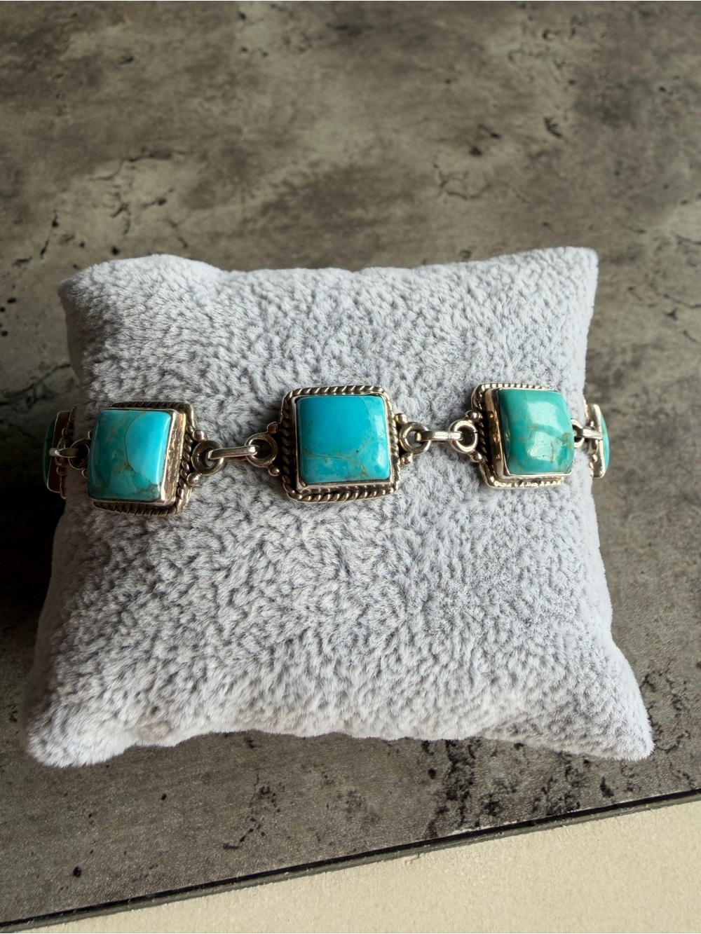 Sterling Silver Turquoise Square Link Bracelet
